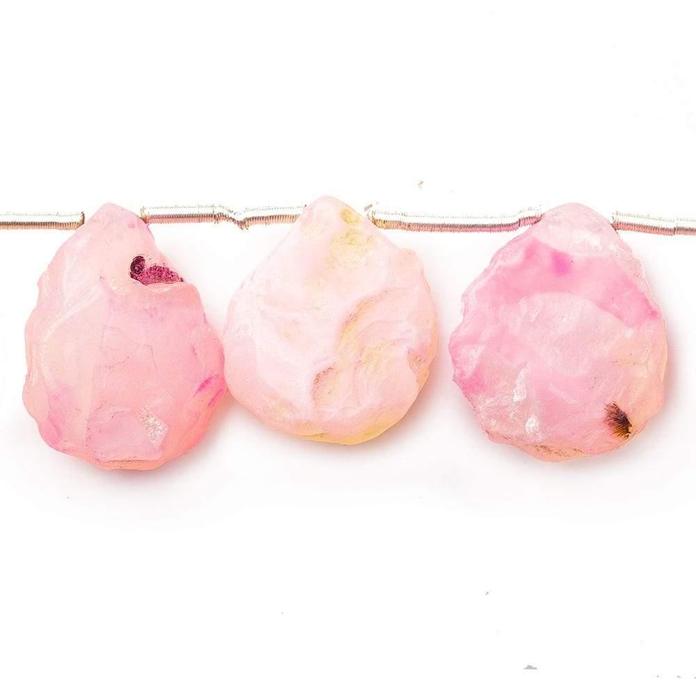 Pink Agate Beads Hammer Faceted Pear Beads 7 inch 11 pieces - The Bead Traders