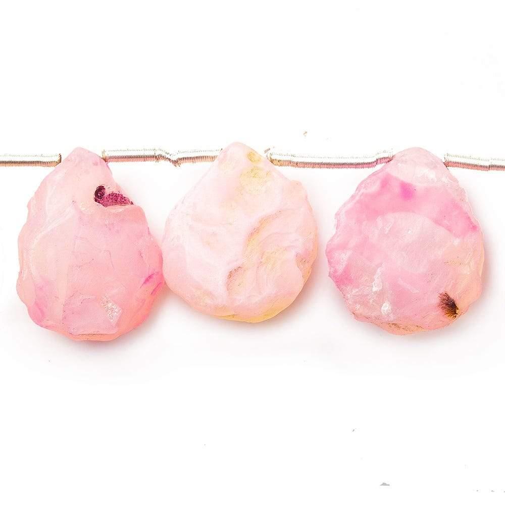Pink Agate Beads Hammer Faceted Pear Beads 7 inch 11 pieces - The Bead Traders