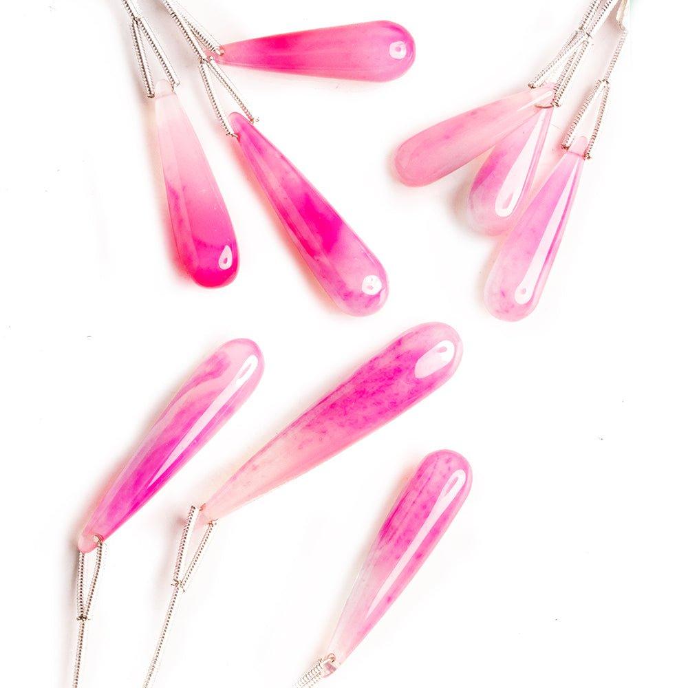 Pink Chalcedony Plain Teardrop Focal Beads Set of 3 - The Bead Traders
