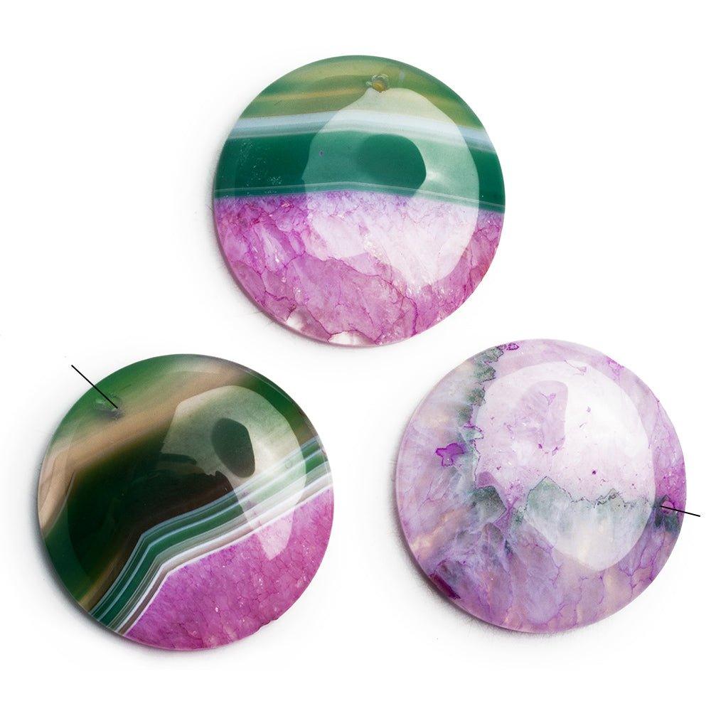 Pink & Green Agate Plain Coin Focal Bead 1 Piece - The Bead Traders