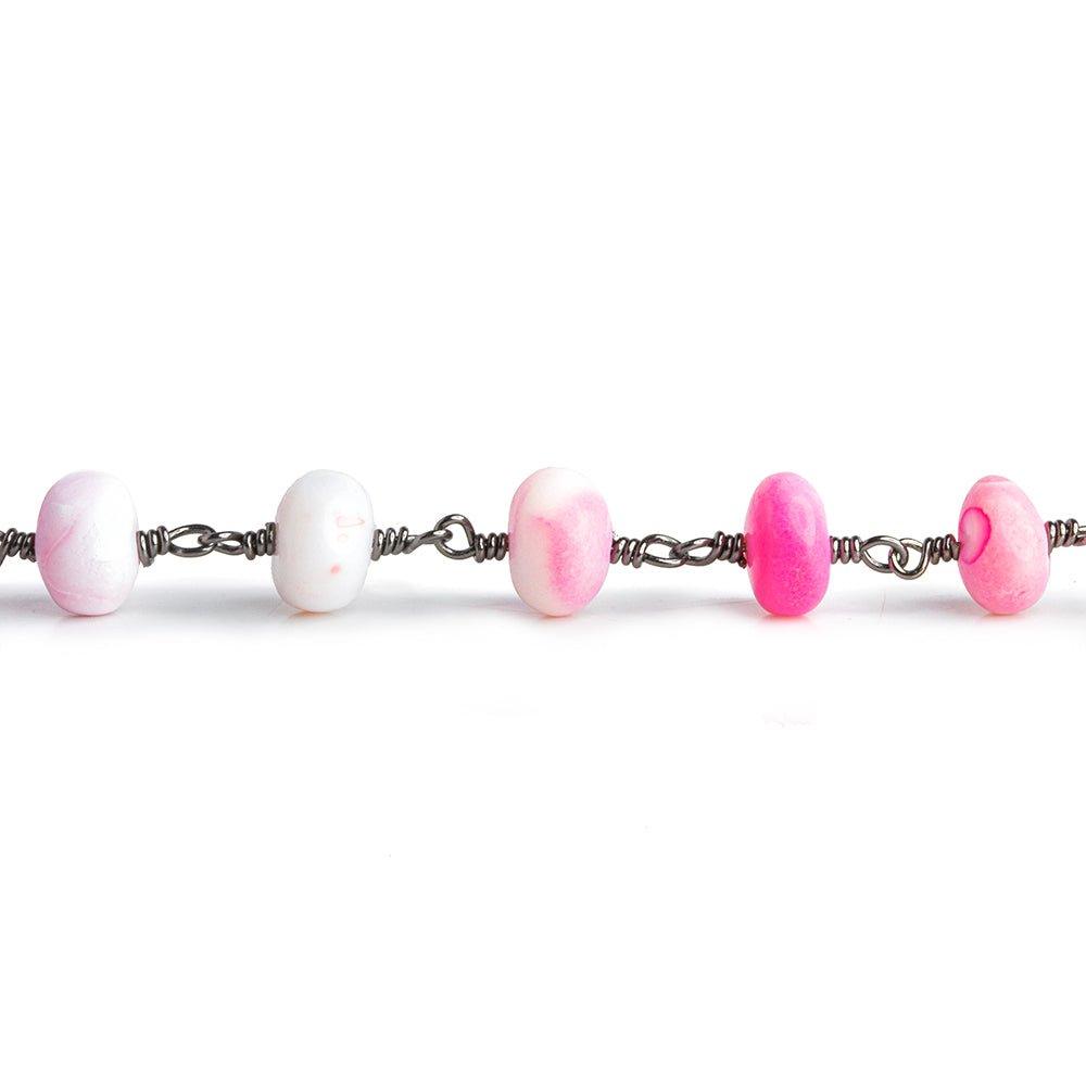 Pink Opal Rondelle Black Gold Chain by the Foot 25 pieces - The Bead Traders