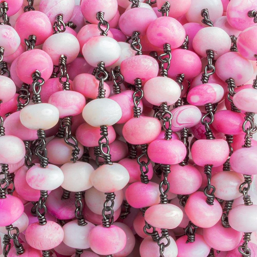 Pink Opal Rondelle Black Gold Chain by the Foot 25 pieces - The Bead Traders