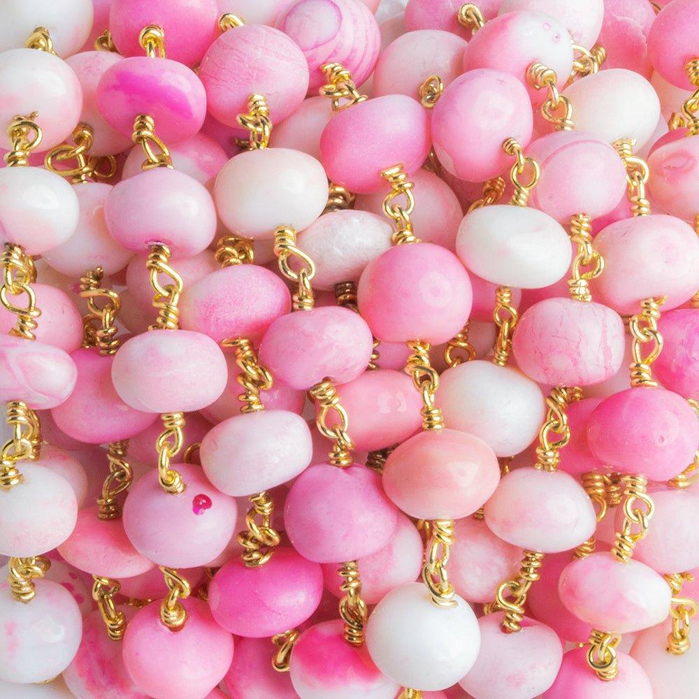 Pink Opal Rondelle Gold Chain by the Foot 26 pieces - The Bead Traders