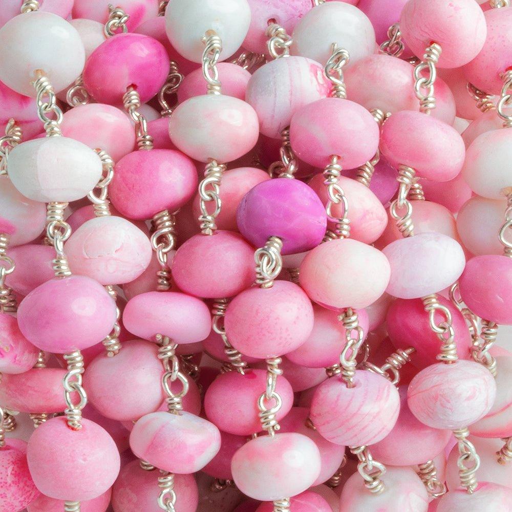 Pink Opal Rondelle Silver Chain by the Foot 23 pieces - The Bead Traders