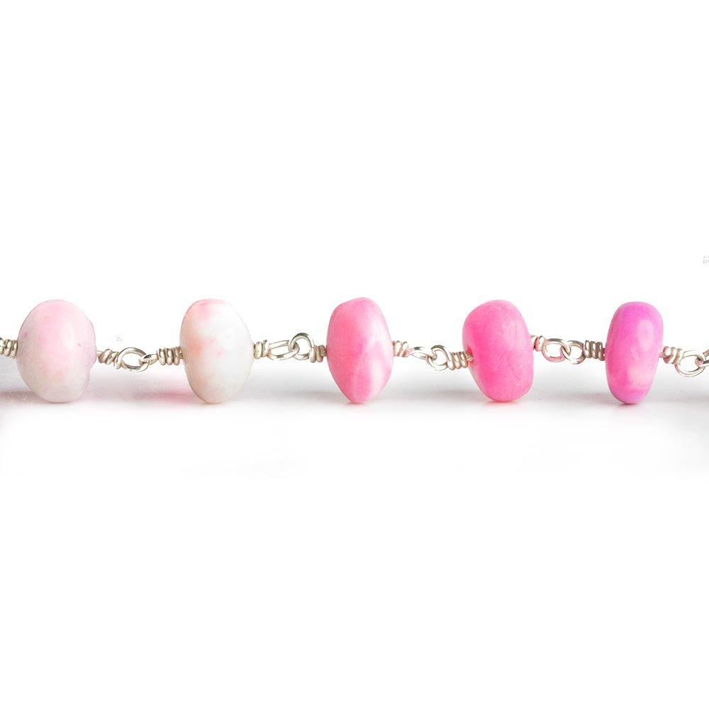 Pink Opal Rondelle Silver Chain by the Foot 23 pieces - The Bead Traders