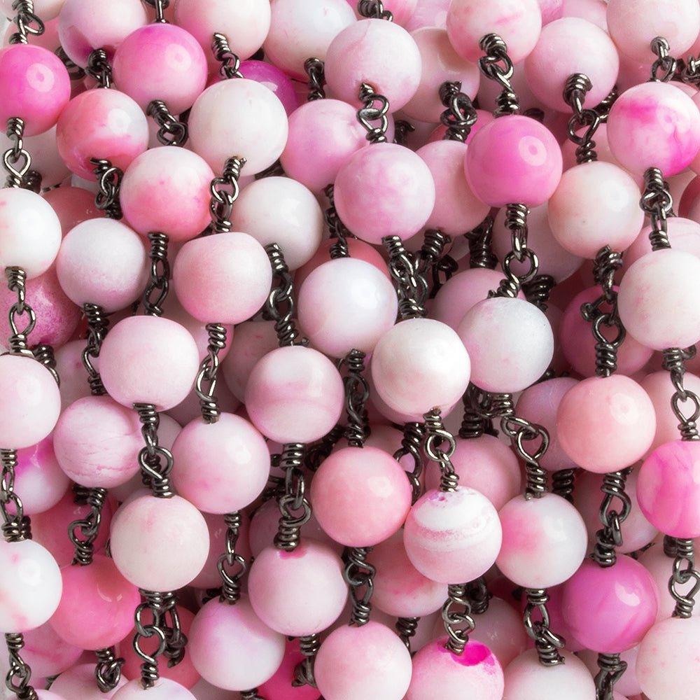 Pink Opal Round Black Gold Chain by the Foot 25 pieces - The Bead Traders