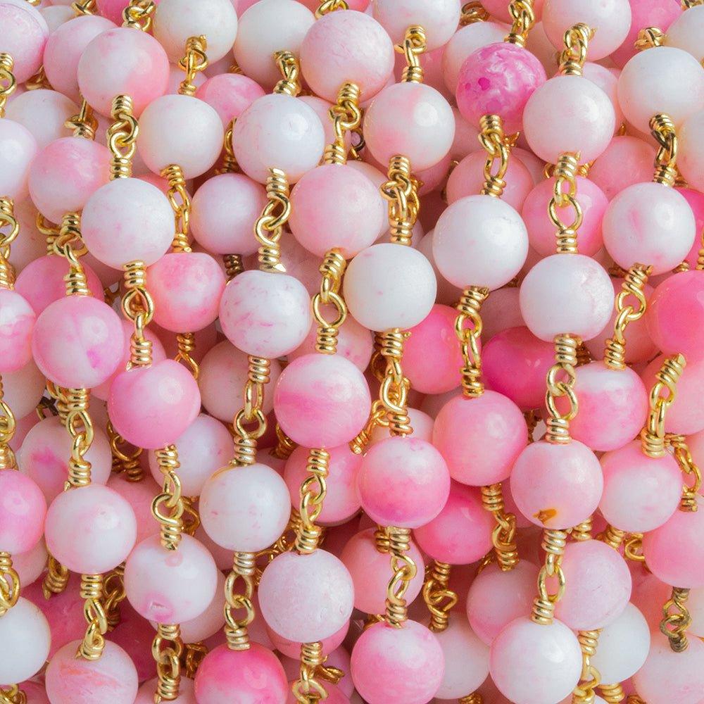 Pink Opal Round Gold Chain by the Foot 23 pieces - The Bead Traders