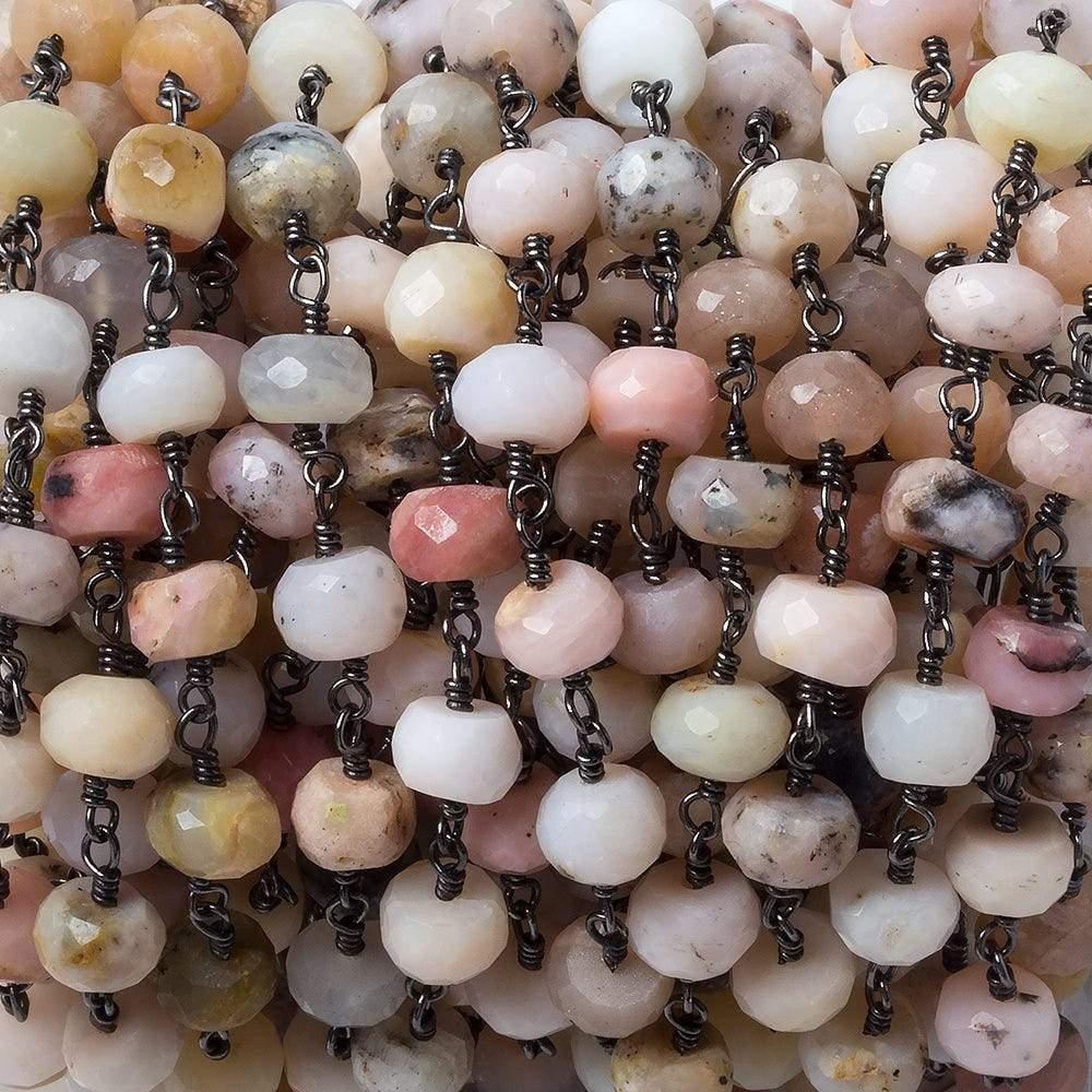 Pink Peruvian Opal faceted rondelle Black Gold Chain by the foot 30 pieces - The Bead Traders