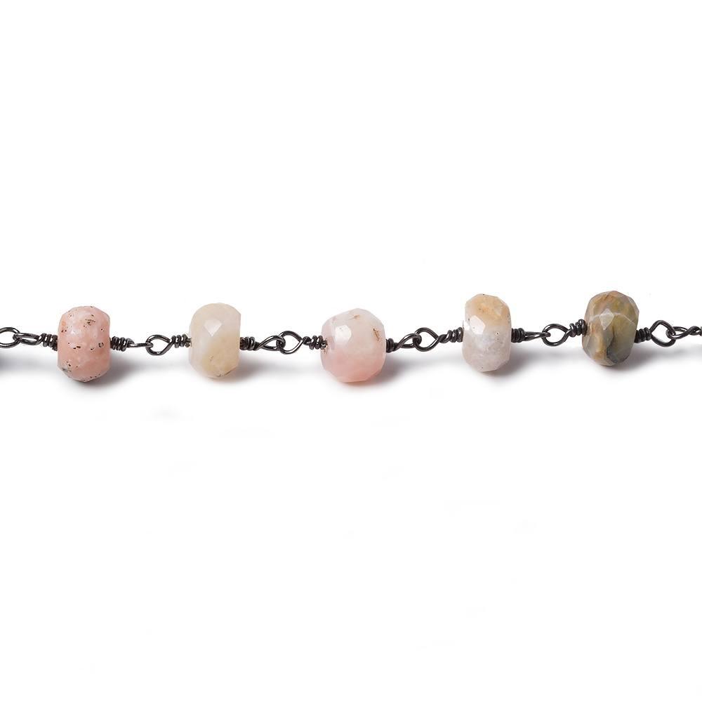 Pink Peruvian Opal faceted rondelle Black Gold Chain by the foot 30 pieces - The Bead Traders