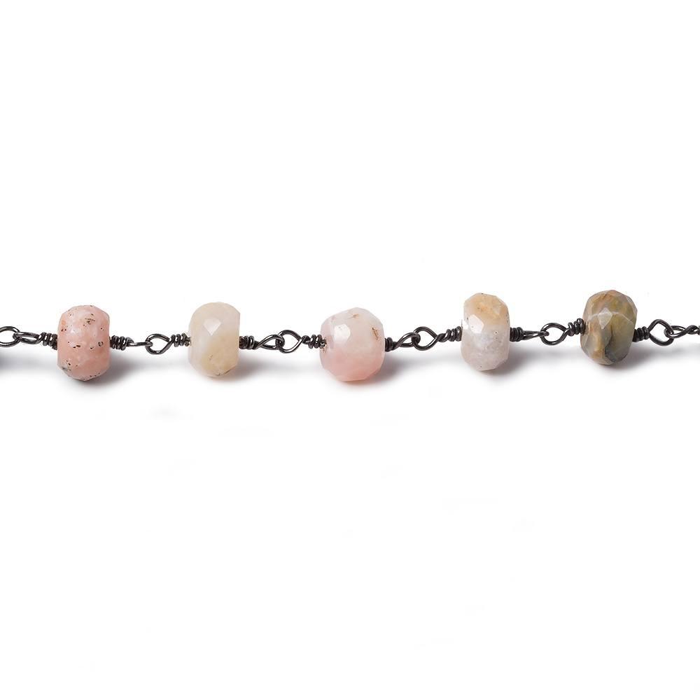 Pink Peruvian Opal faceted rondelle Black Gold Chain by the foot 30 pieces - The Bead Traders