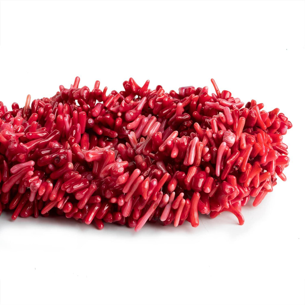 Pinkish Red Bamboo Coral Chips 15 inch 140 beads - The Bead Traders