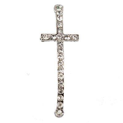 Platinum-tone Cross Rhinestone East-West Connector Finding, 43x14mm, 2 piece - The Bead Traders