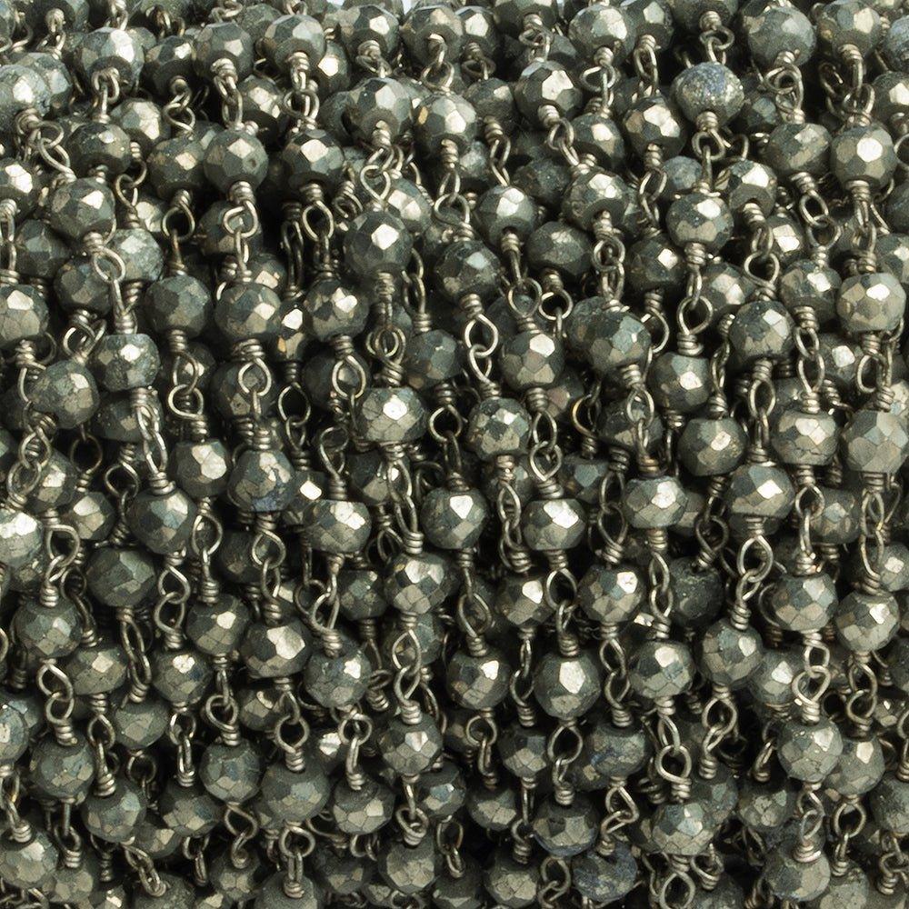 Pyrite Faceted Rondelle Silver Chain by the Foot 37 pieces - The Bead Traders