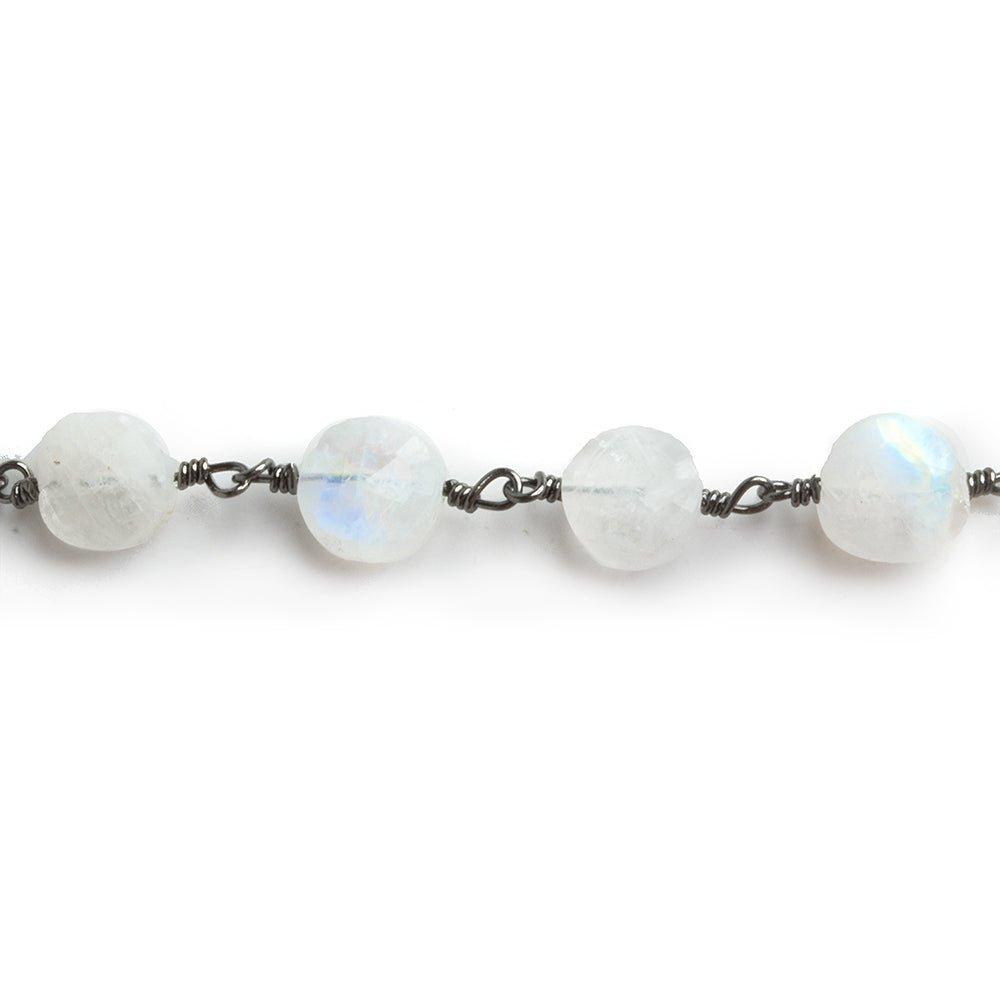 Rainbow Moonstone Coin Black Gold Chain by the Foot 25 pieces - The Bead Traders