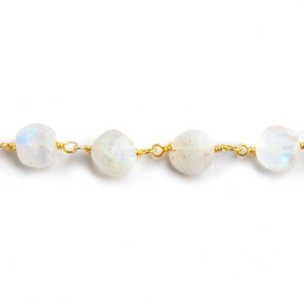 Rainbow Moonstone Coin Gold Chain by the Foot 24 pieces - The Bead Traders