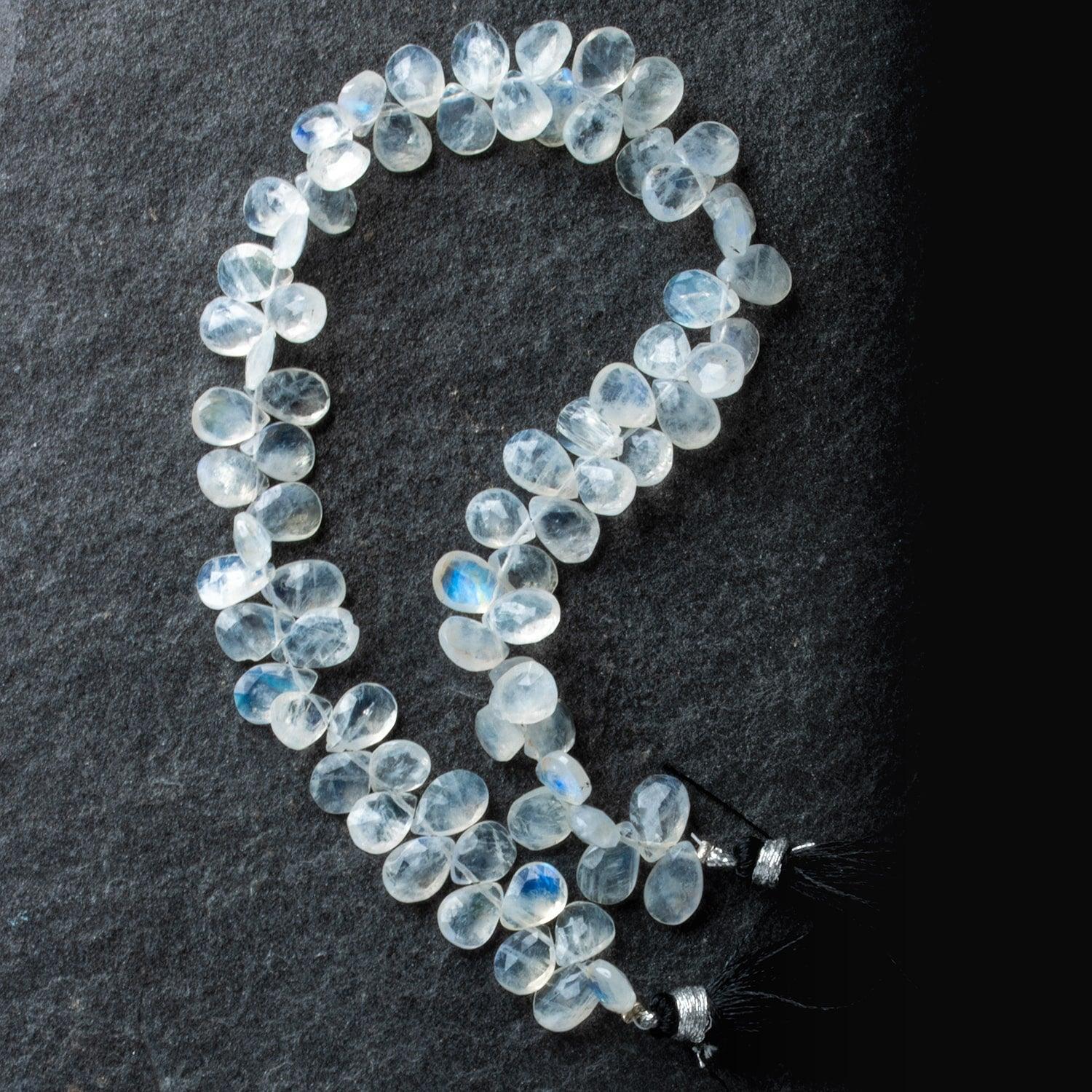 Rainbow Moonstone Faceted Pears 10 inch 70 beads - The Bead Traders
