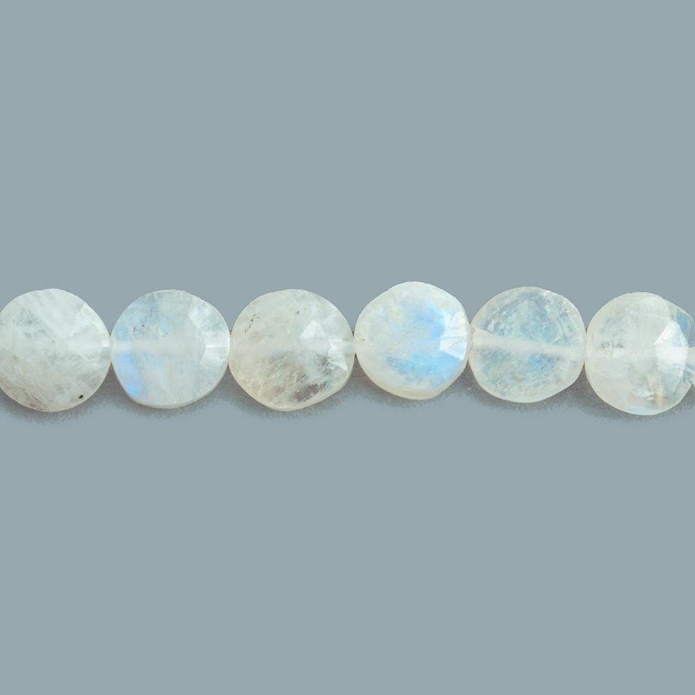 Rainbow Moonstone Hand Cut Faceted Coin Beads 10 inch 33 pieces - The Bead Traders