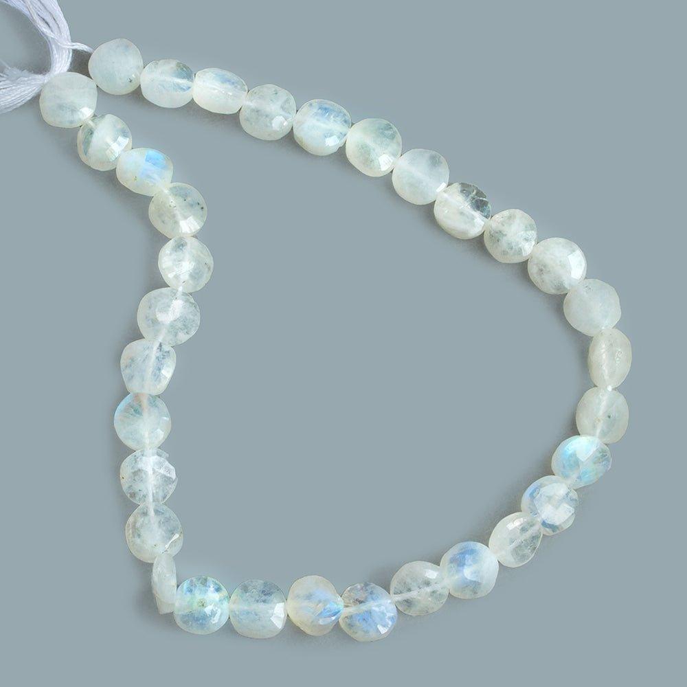 Rainbow Moonstone Hand Cut Faceted Coin Beads 10 inch 33 pieces - The Bead Traders