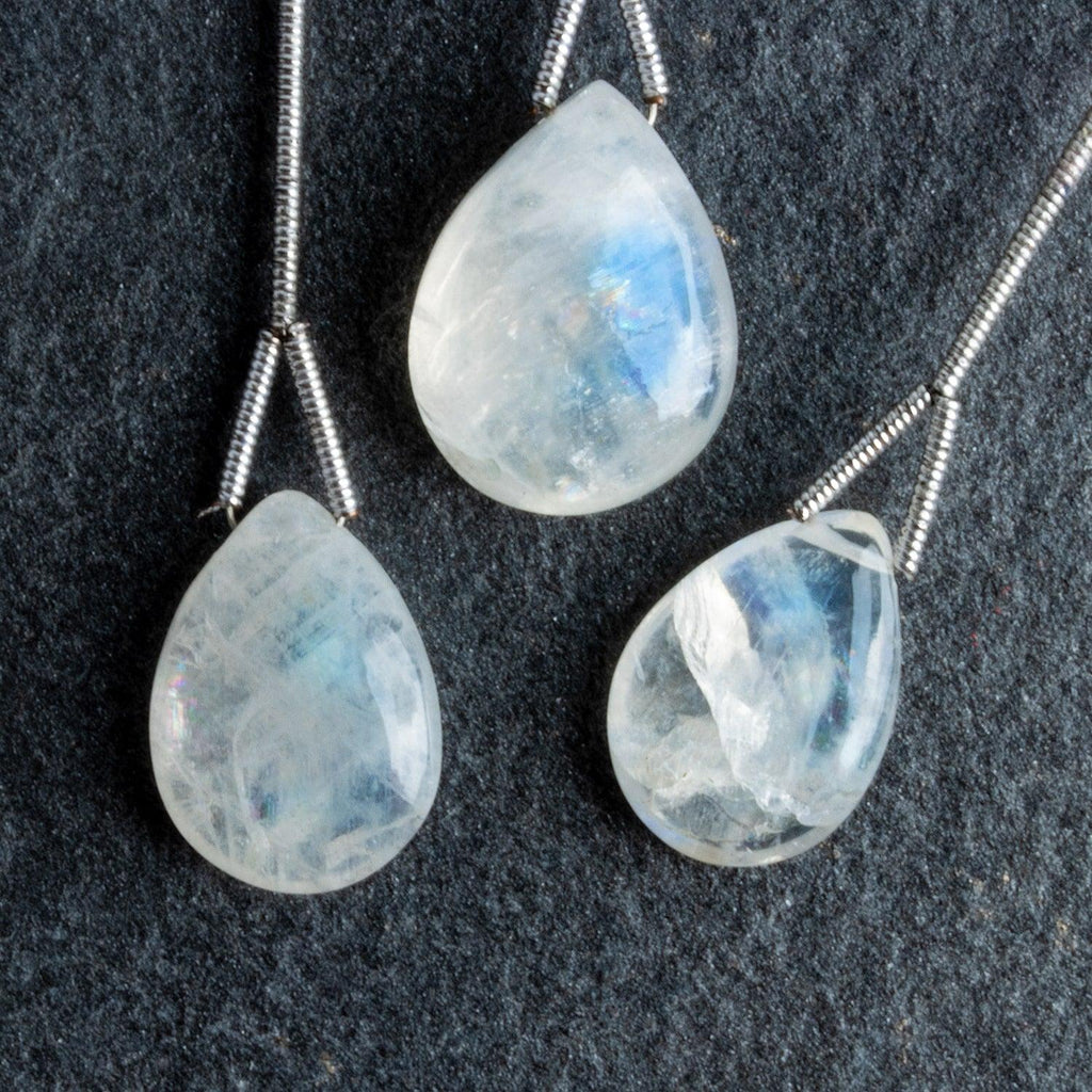 Rainbow Moonstone Plain Pear Focals - Lot of 3 - The Bead Traders
