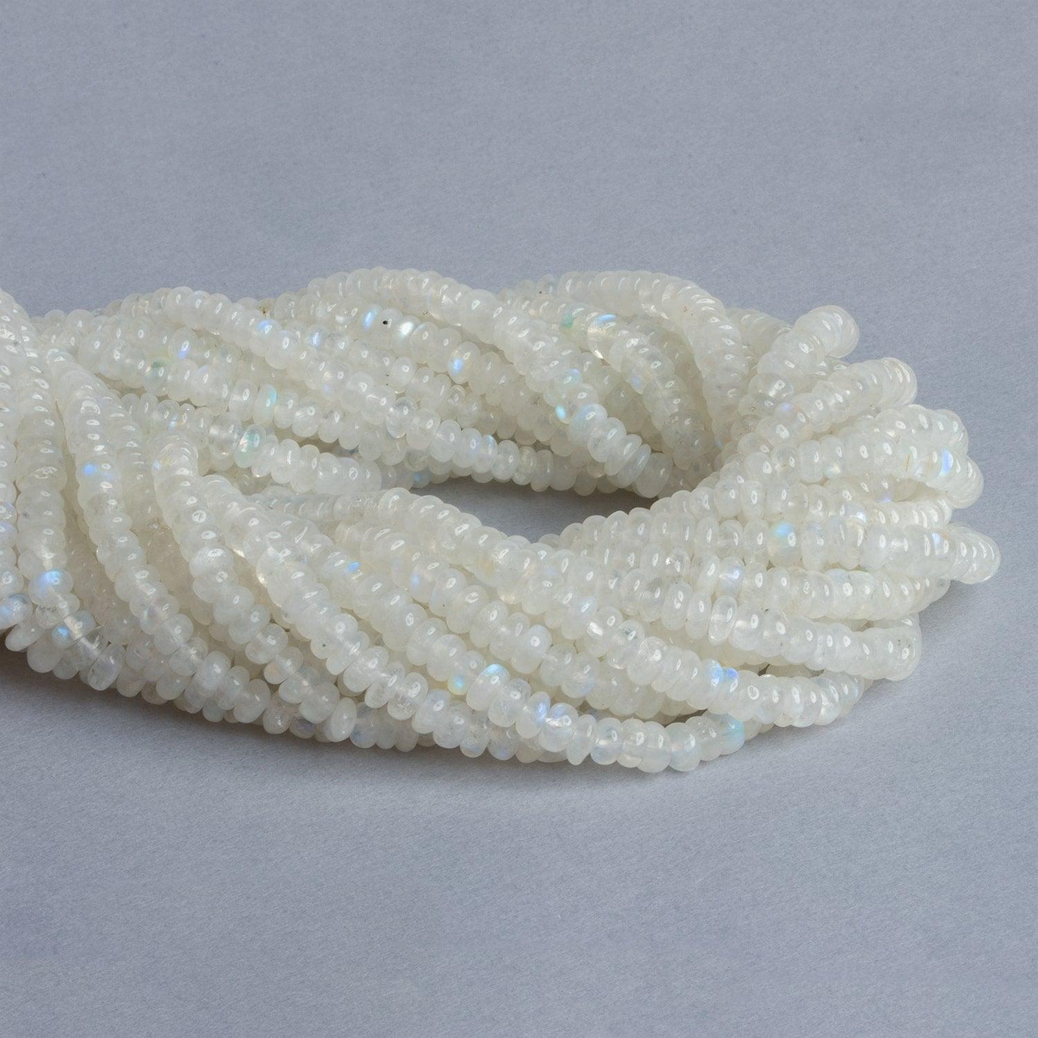 Rainbow Moonstone Plain Rondelles 12 inch 125 beads - The Bead Traders