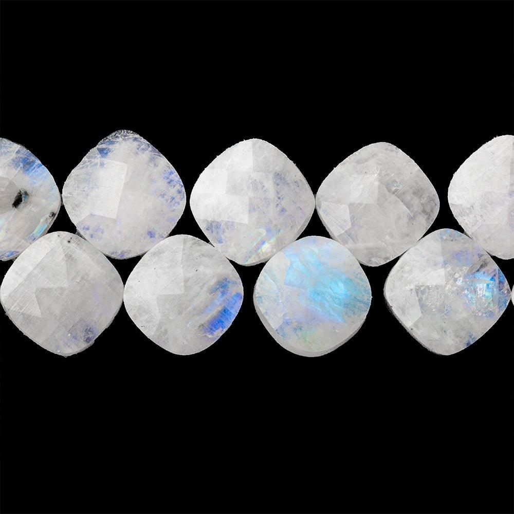 Rainbow Moonstone top drill faceted pillows 7 inch 31 beads 10x10mm average - The Bead Traders