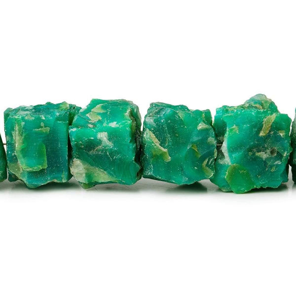 Rainforest Green Agate Chip Hammer Faceted Cube Beads 8 inch 15 pieces