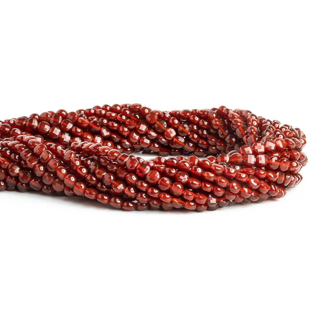 Red Agate checkerboard calibrated faceted coins 12 inch 85 pieces - The Bead Traders