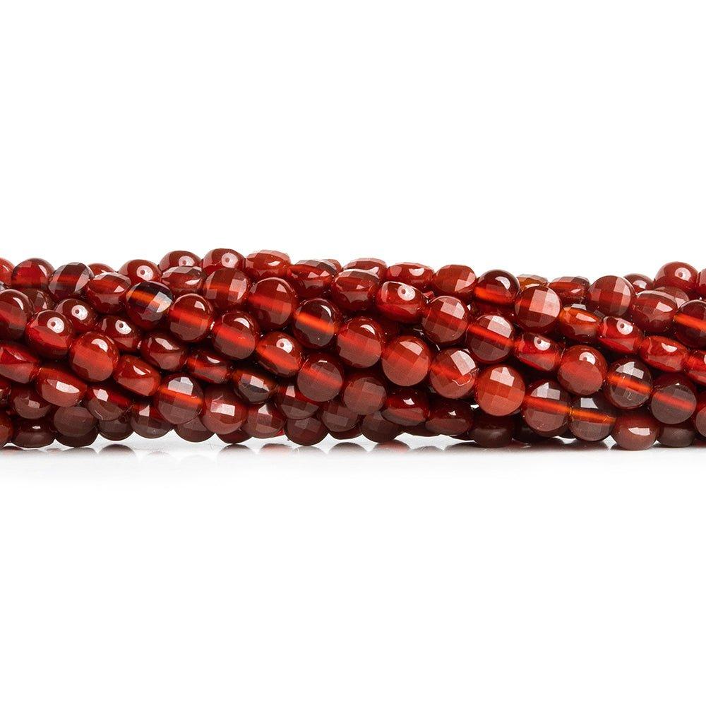 Red Agate checkerboard calibrated faceted coins 12 inch 85 pieces - The Bead Traders