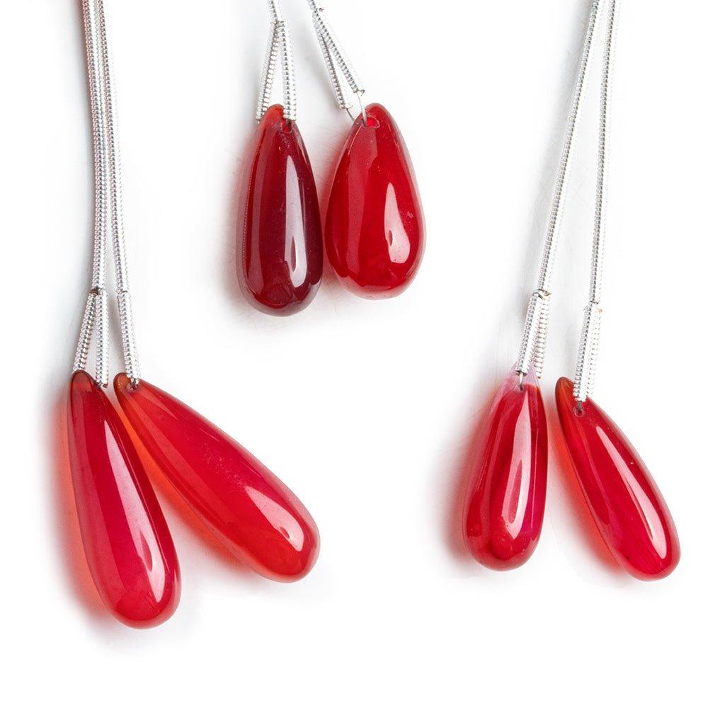 Red Chalcedony Plain Teardrop Beads - 2 Pieces - The Bead Traders
