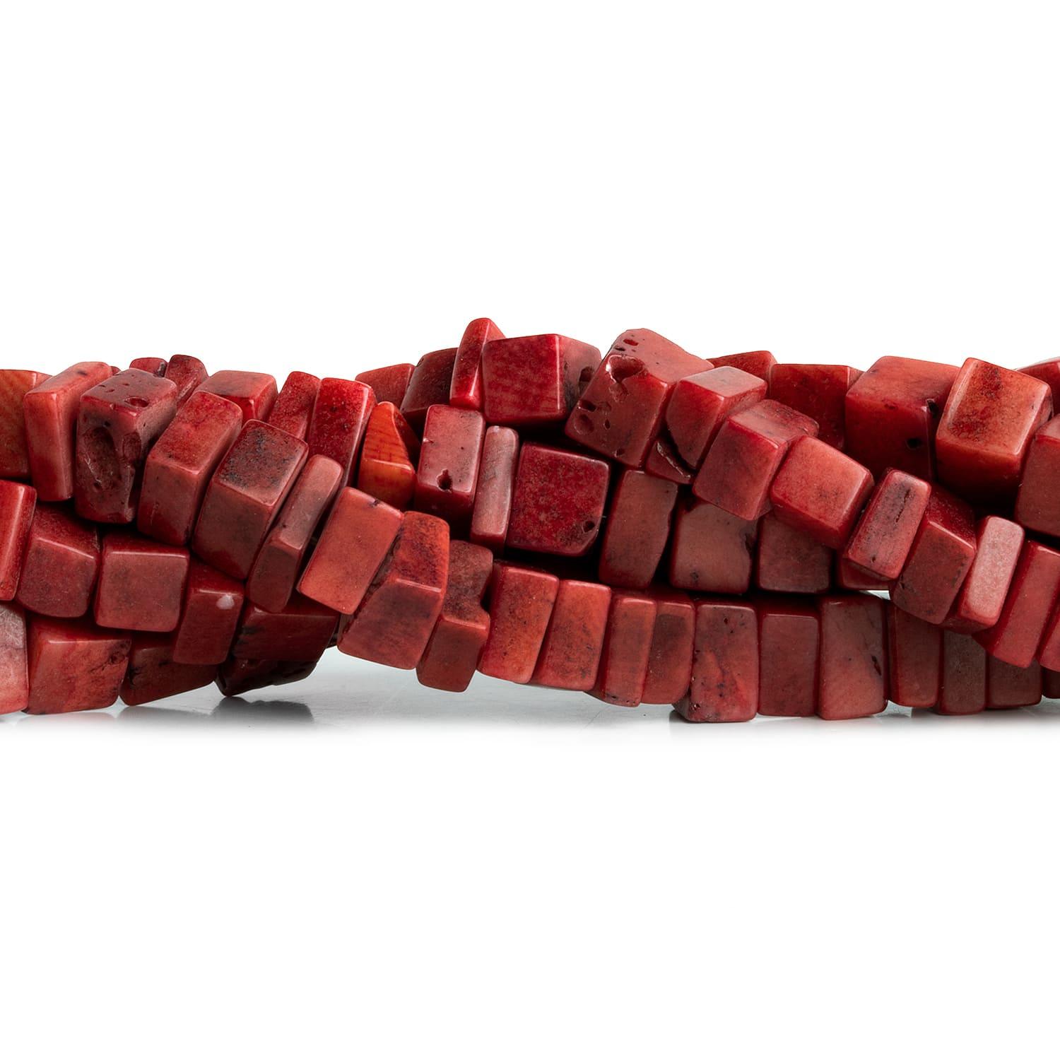 Red Coral Plain Rectangles 15 inch 63 beads - The Bead Traders