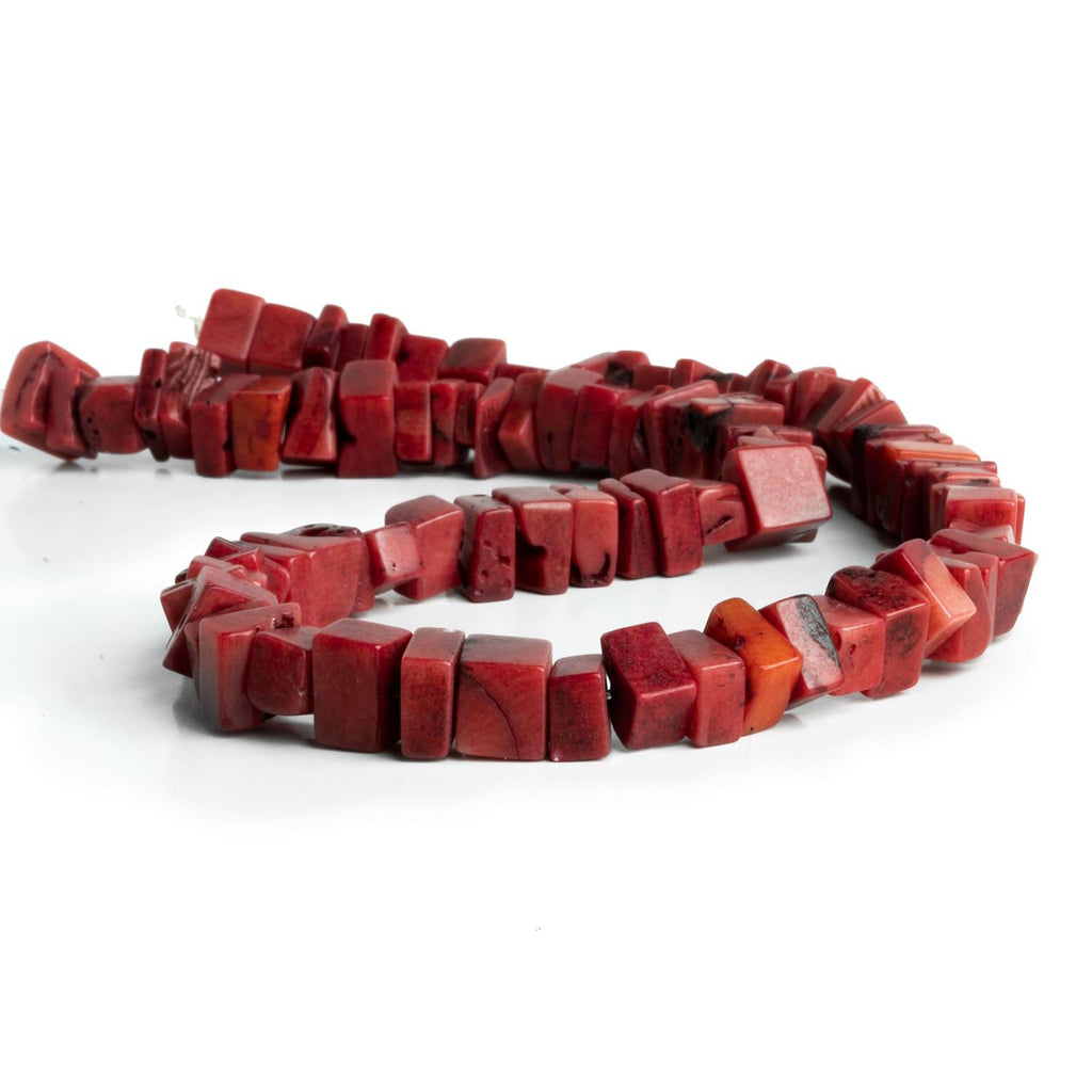 Red Coral Plain Rectangles 15 inch 63 beads - The Bead Traders