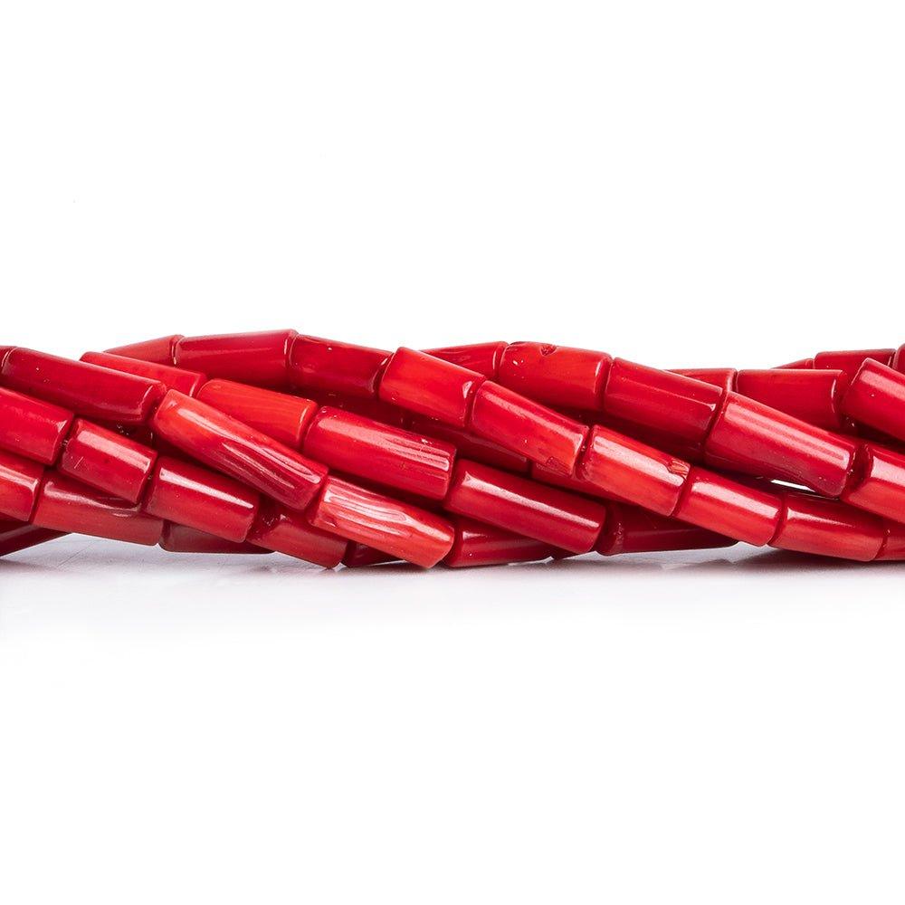 Red Coral Tube Beads 16 inch 35 pieces - The Bead Traders