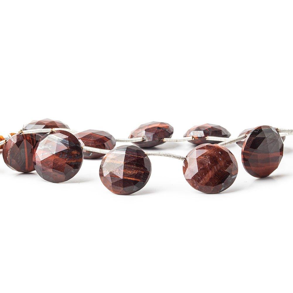 Red Tiger's Eye faceted coins 9 inch 12 beads 15mm - 18mm - The Bead Traders