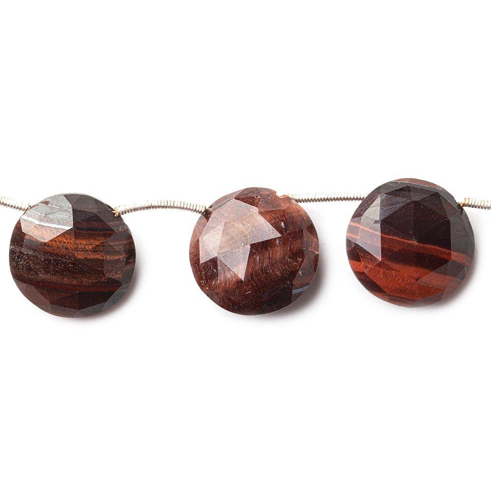 Red Tiger's Eye faceted coins 9 inch 12 beads 15mm - 18mm - The Bead Traders