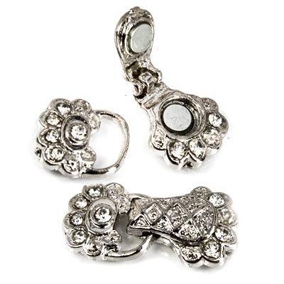 Rhodium plated Magnetic Clasp, Art Deco Floral and Rhinestones 30x14mm, 1 piece - The Bead Traders