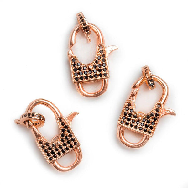 Rose Gold Tone Brass CZ Pave Lobster Clasp 1 Piece