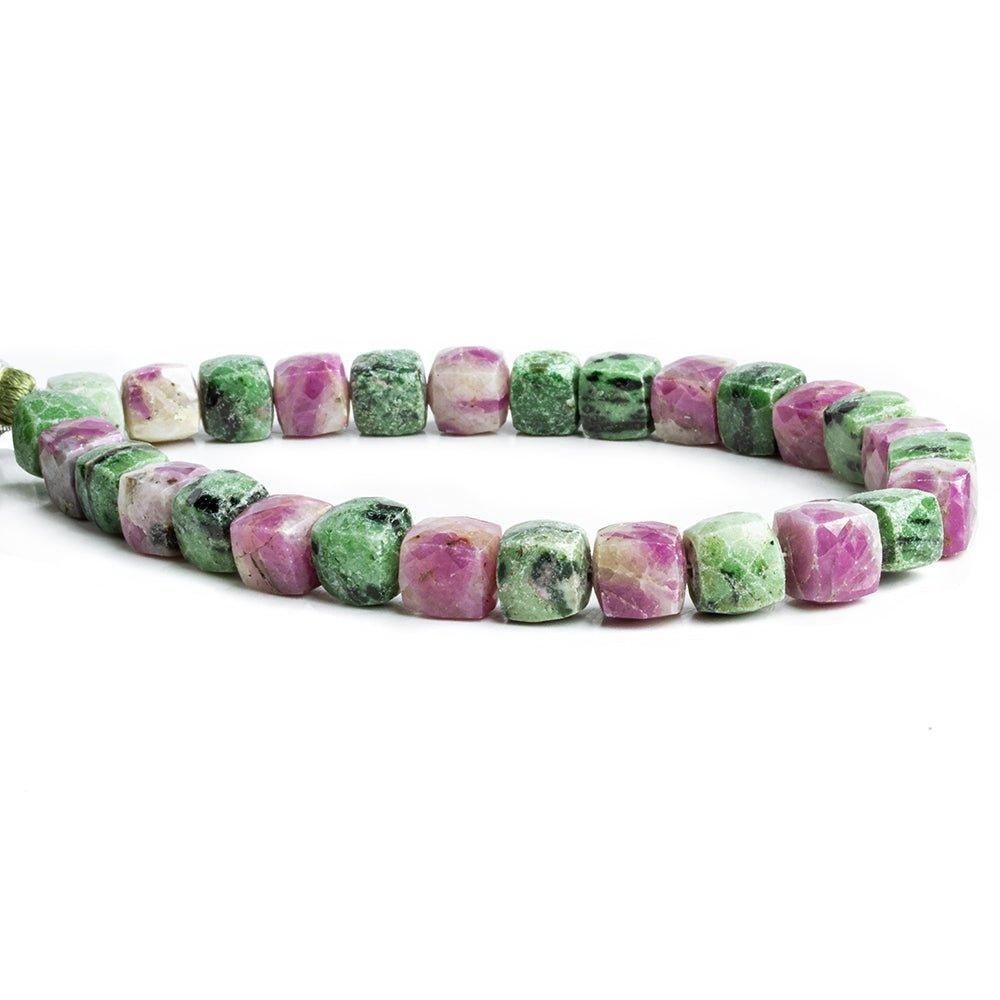 Ruby in Marble & Zoisite Faceted Cube Beads 8 inch 28 pieces - The Bead Traders
