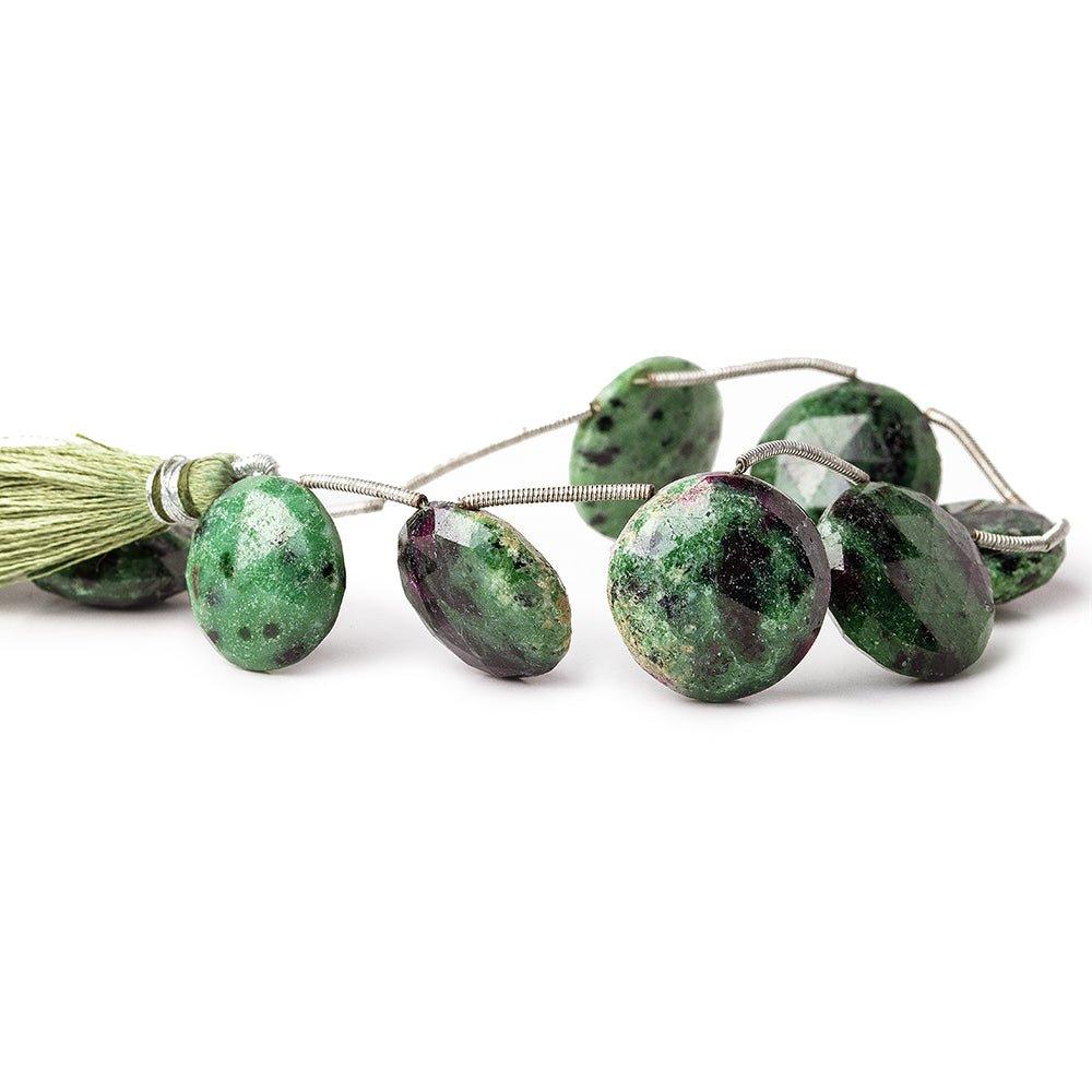 Ruby in Zoisite Beads Top Drilled Faceted 15x17mm dia Coins, 8" length, 8 pieces - The Bead Traders