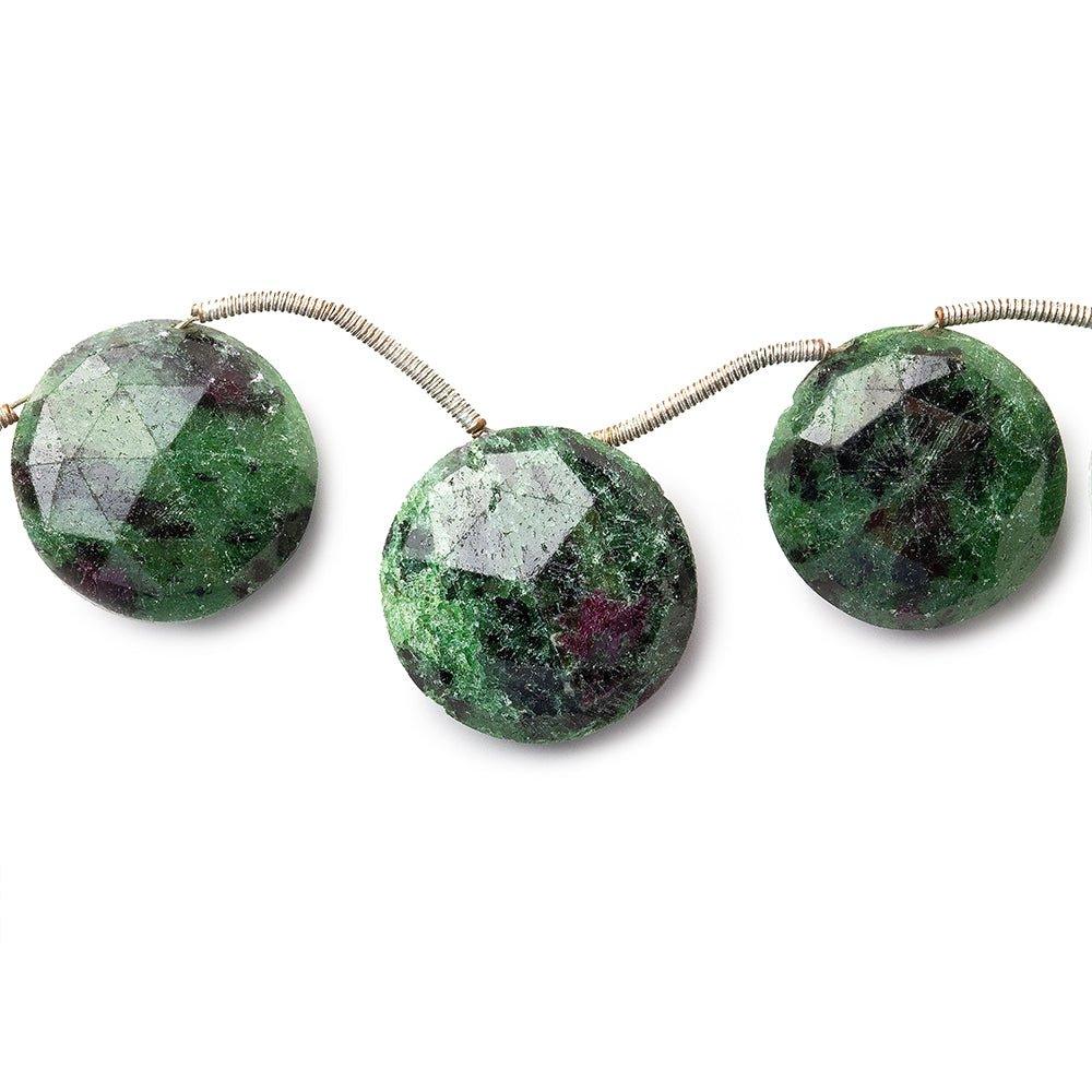 Ruby in Zoisite Beads Top Drilled Faceted 15x17mm dia Coins, 8" length, 8 pieces - The Bead Traders