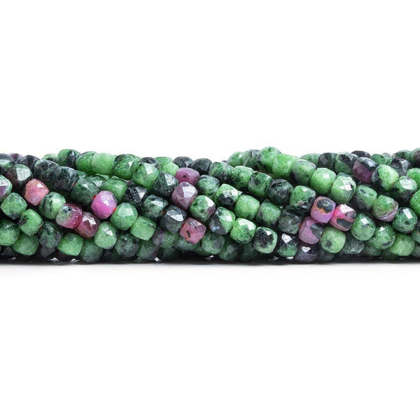 Ruby in Zoisite Faceted Cube Beads 12 inch 75 pieces