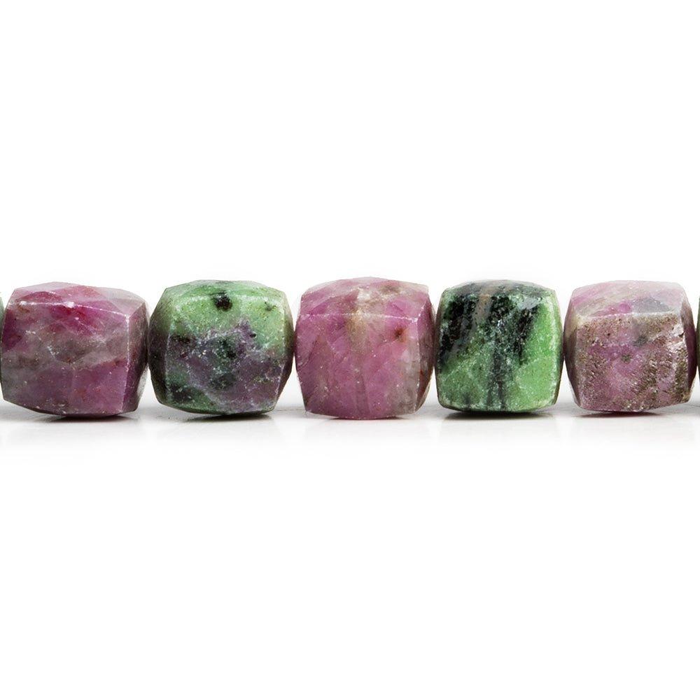Ruby in Zoisite Faceted Cube Beads 8 inch 25 pieces - The Bead Traders