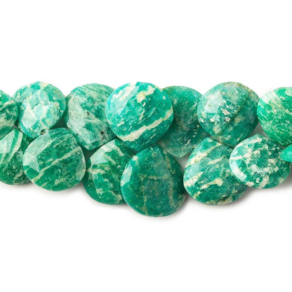 Russian Amazonite faceted heart beads 8 inch 37 pieces 11x11mm - 17x17mm - The Bead Traders