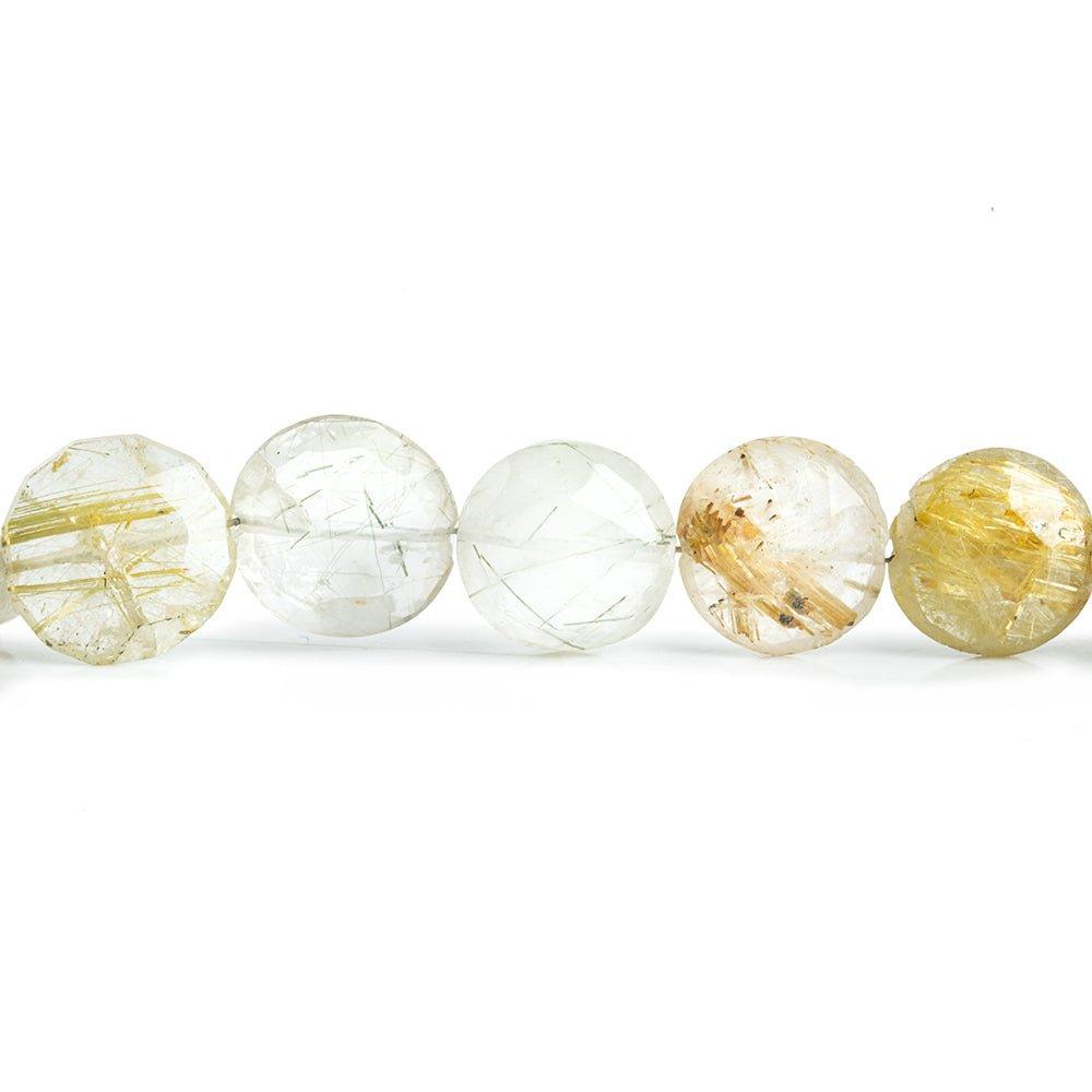 Rutilated Quartz Faceted Coin Beads 8 inch 19 pieces - The Bead Traders