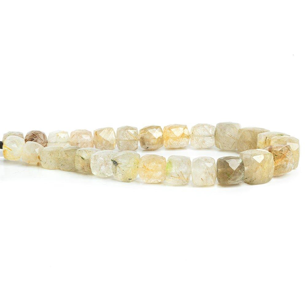 Rutilated Quartz Faceted Cube Beads 8 inch 26 pieces - The Bead Traders