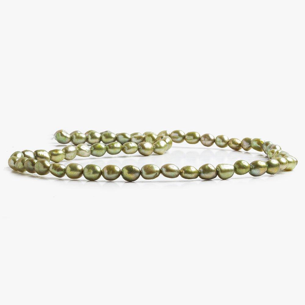 Sage Green Baroque Straight Drilled flat sided Freshwater Pearls 16 inch 60 pieces 5x6mm average - The Bead Traders