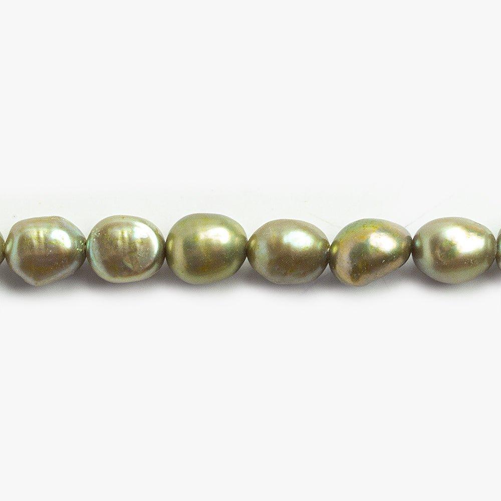 Sage Green Baroque Straight Drilled flat sided Freshwater Pearls 16 inch 60 pieces 5x6mm average - The Bead Traders