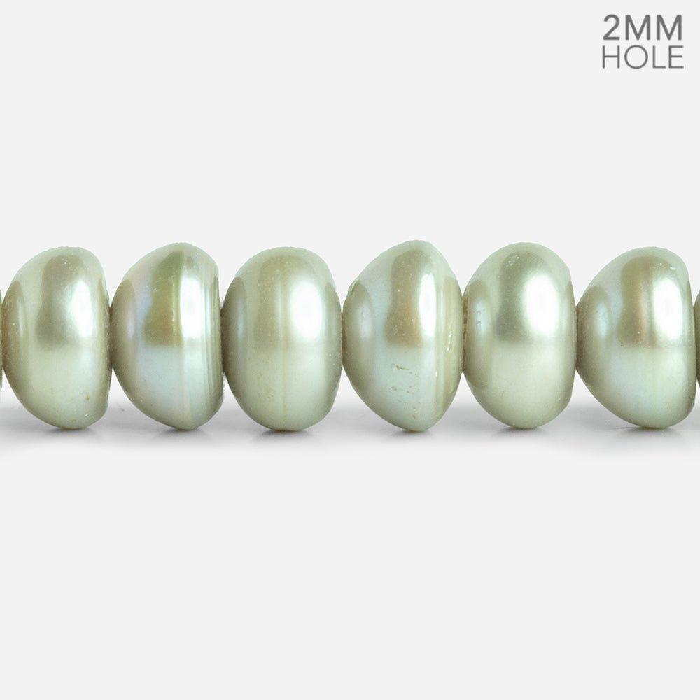 Sage Green Button Large Hole Pearls 16 inch 50 pieces - The Bead Traders