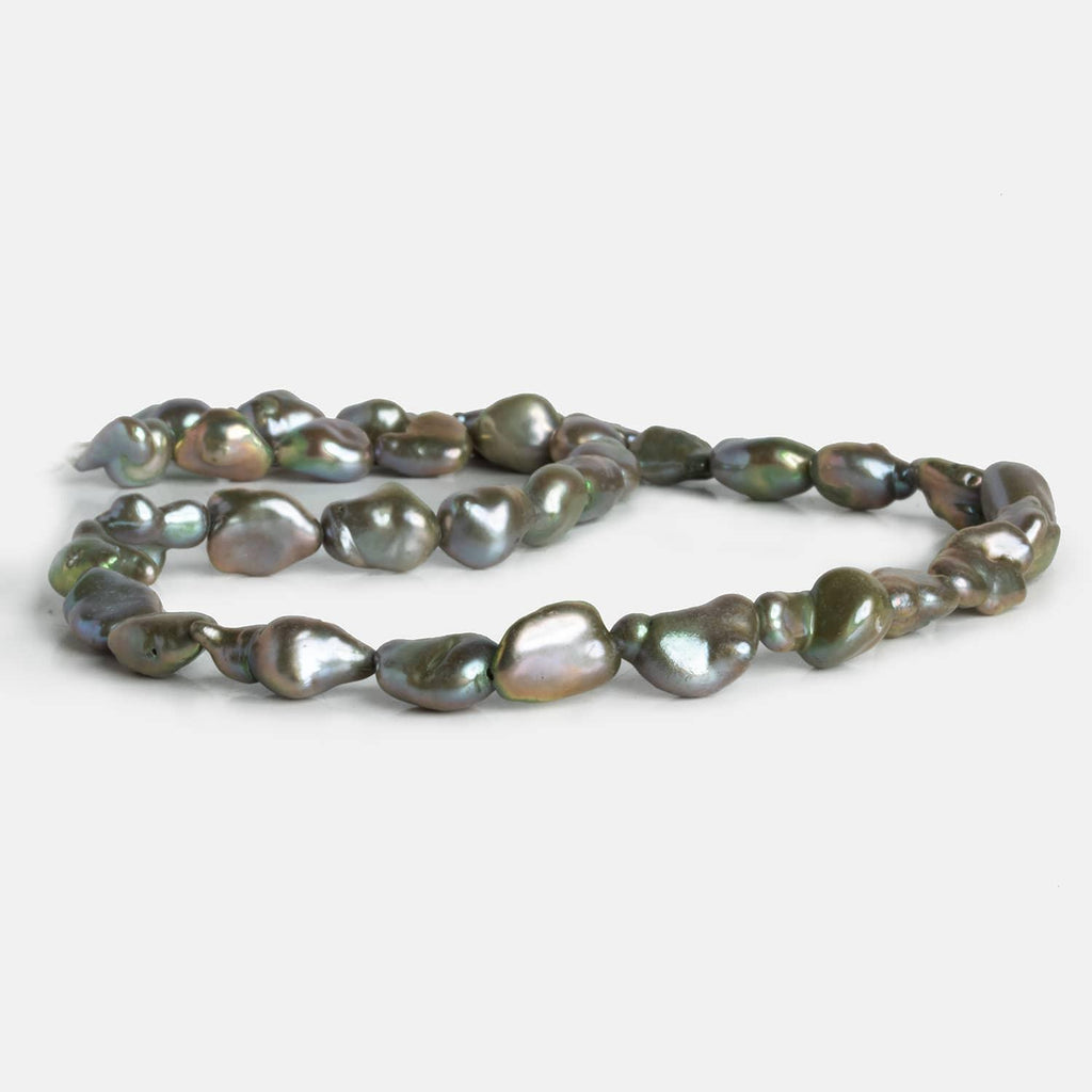 Sage Green Peacock Keshi Straight-Drilled Pearls 15 inch 35 pieces - The Bead Traders