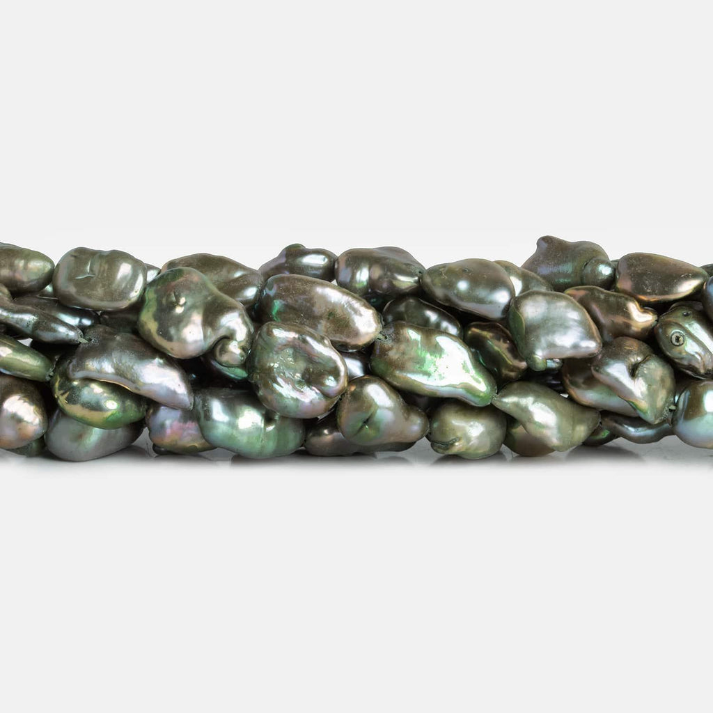 Sage Green Peacock Keshi Straight-Drilled Pearls 15 inch 35 pieces - The Bead Traders