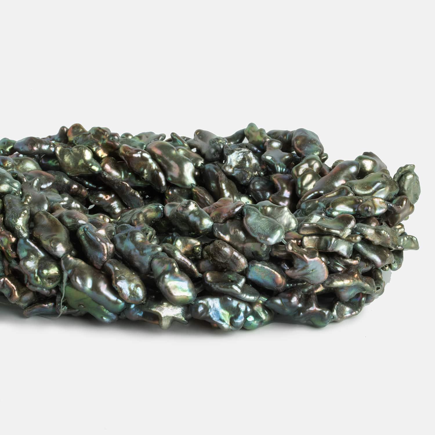 Sage Peacock Keshi Straight-Drilled Pearls 15 inch 17 pieces - The Bead Traders